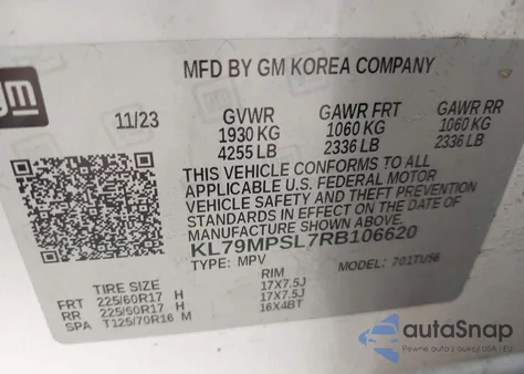 2024 Chevrolet Trailblazer Fwd Lt z USA, uszkodzony, nr VIN KL79MPSL7RB106620